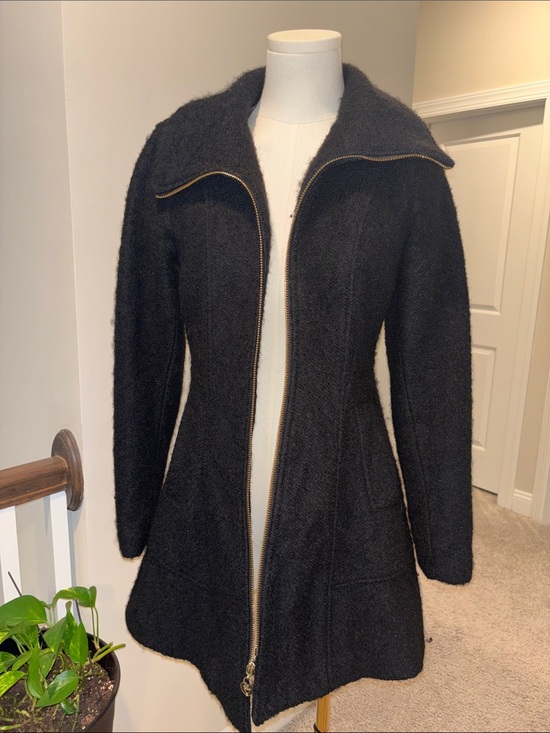 Guess Jackets & Blazers - Guess Black Wool-Blend Zip-Front Trench Coat